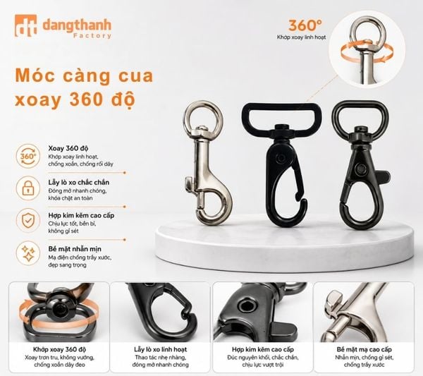 Móc càng cua xoay 360 độ đúc kẽm cho túi xách
