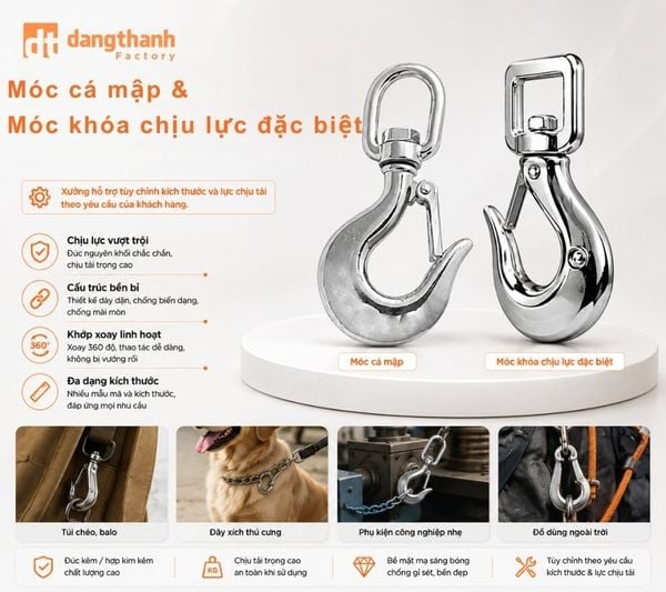 Móc cá mập đúc kẽm và móc khóa chịu lực cao cấp