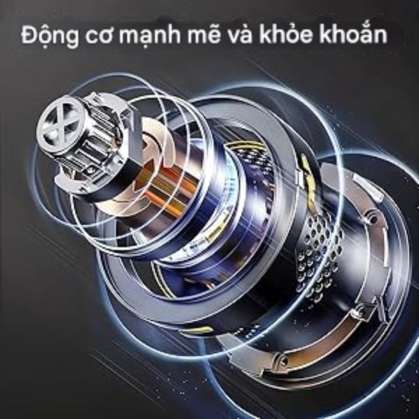 Hình ảnh chi tiết của một động cơ mạnh mẽ, hiển thị các bộ phận bên trong như bánh răng và cuộn dây. Dòng chữ được phủ lên trên có nội dung