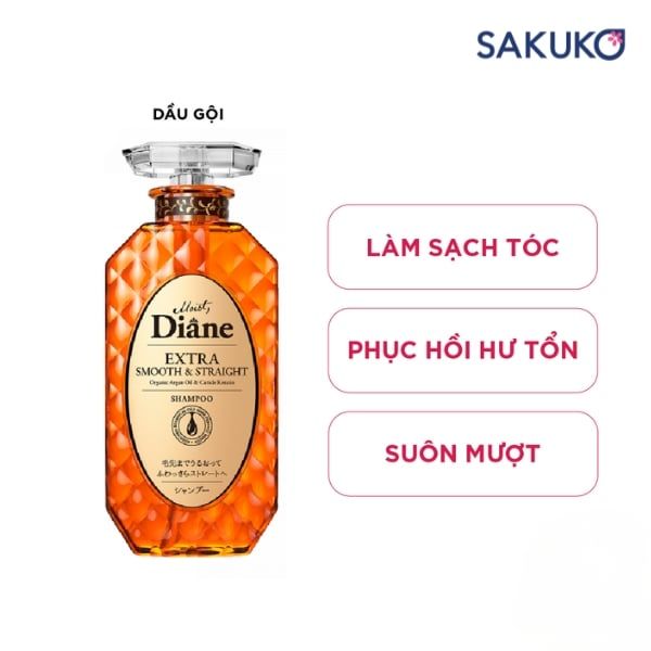 Dầu gội Moist Diane Extra Smooth & Straight Shampoo làm sạch tóc dịu nhẹ
