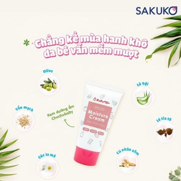 Chuchu Baby Moisture Cream với bảng thành phần chiết xuất từ thiên nhiên an toàn cho bé