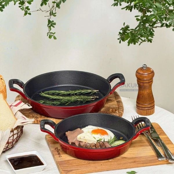 Hướng dẫn sử dụng chảo gang 2 tay cầm Oceno 20cm màu đỏ