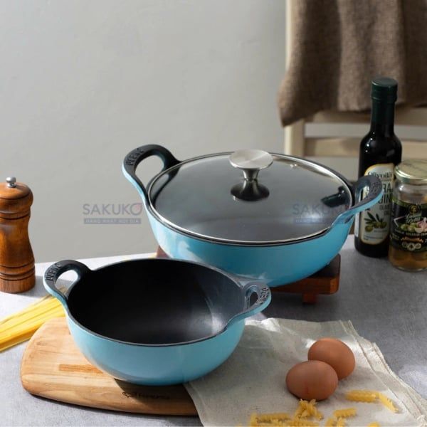 Hướng dẫn sử dụng chảo gang Oceno sâu lòng có vung kính 20cm màu xanh