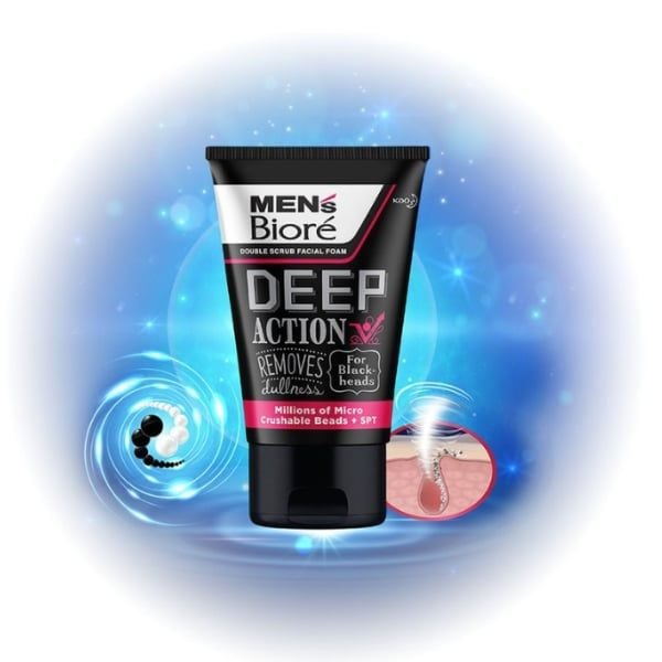 Sữa rửa mặt nam Men's Bioré Double Scrub Facial Foam Deep Action 100g chính hãng với công thức sạch sâu vượt trội