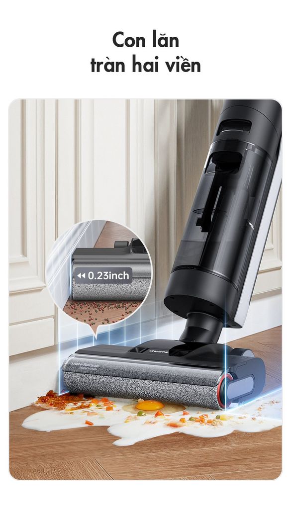 Dreame H12 Dual bao gồm con lăn tràn 2 viền có thể lau ở cạnh