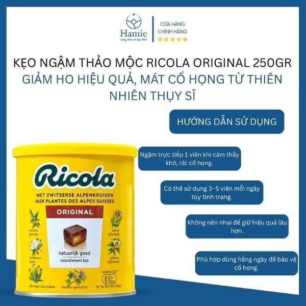 Kẹo Ngậm Thảo Mộc Ricola ORIGINAL 250gr Thụy Sĩ HDSD