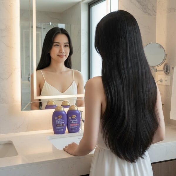 mái tóc bồng bềnh với dầu gội xả biotin collagen