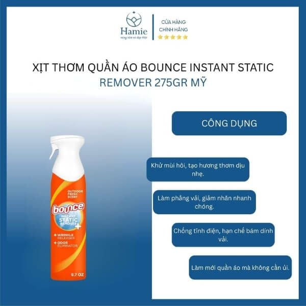 Xịt Thơm Quần Áo Bounce Instant Static Remover 275gr Mỹ CD