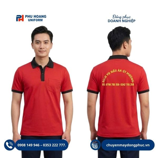 đặt may áo thun đồng phục áo polo đỏ viền đen