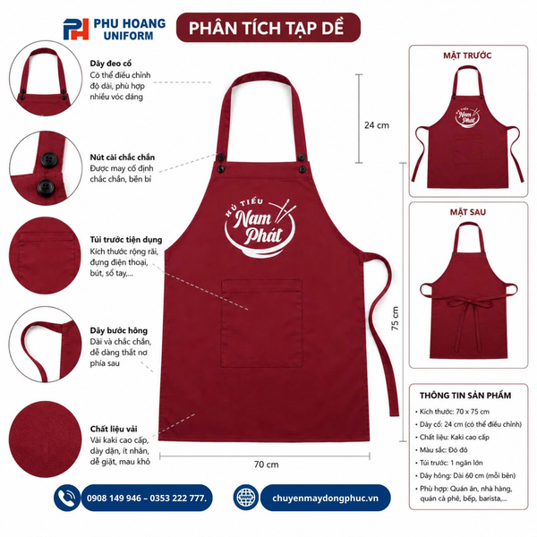 Bản phân tích chi tiết một mẫu tạp dề nhà hàng yếm cài nút