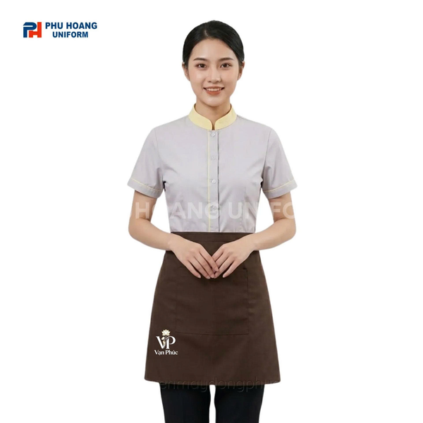 Tạp dề ngắn màu nâu in logo