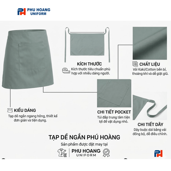TẠP DỀ NGẮN 40 CM - XÁM XANH