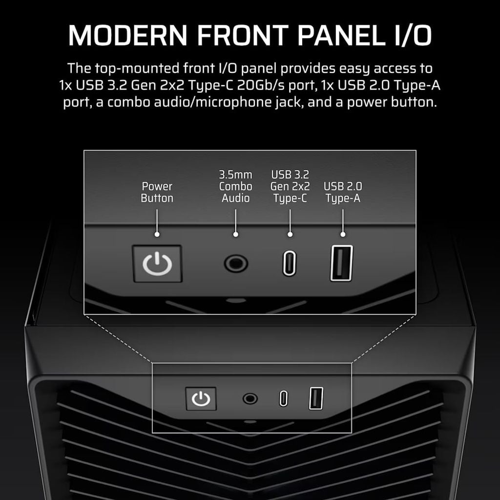 case corsair 3200d rs argb mid tower cc 9011344 ww các cổng kết nối