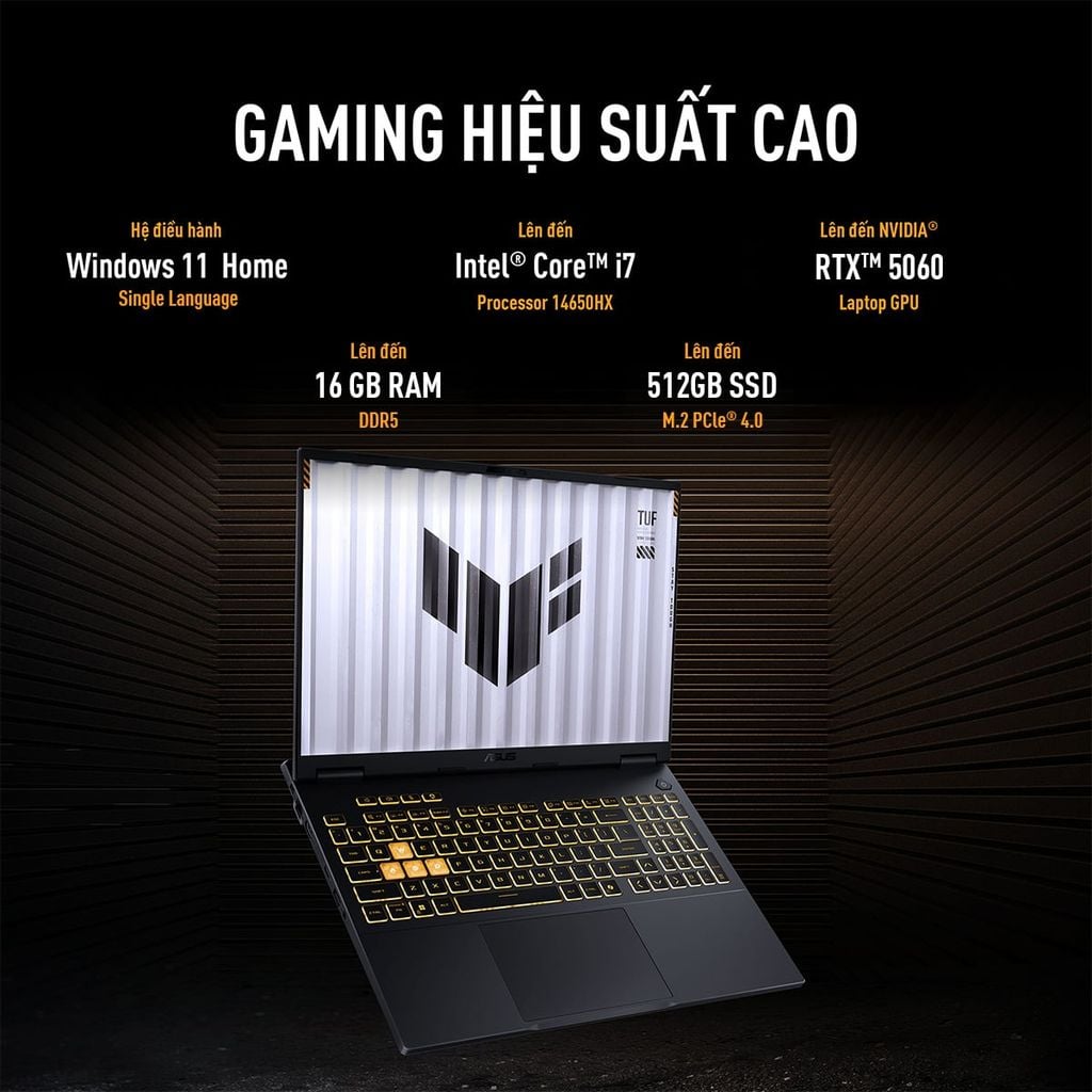 Laptop Asus TUF Gaming F16 FX608JMI TU241W sở hữu hiệu năng cao với chip i7 và rtx 5060