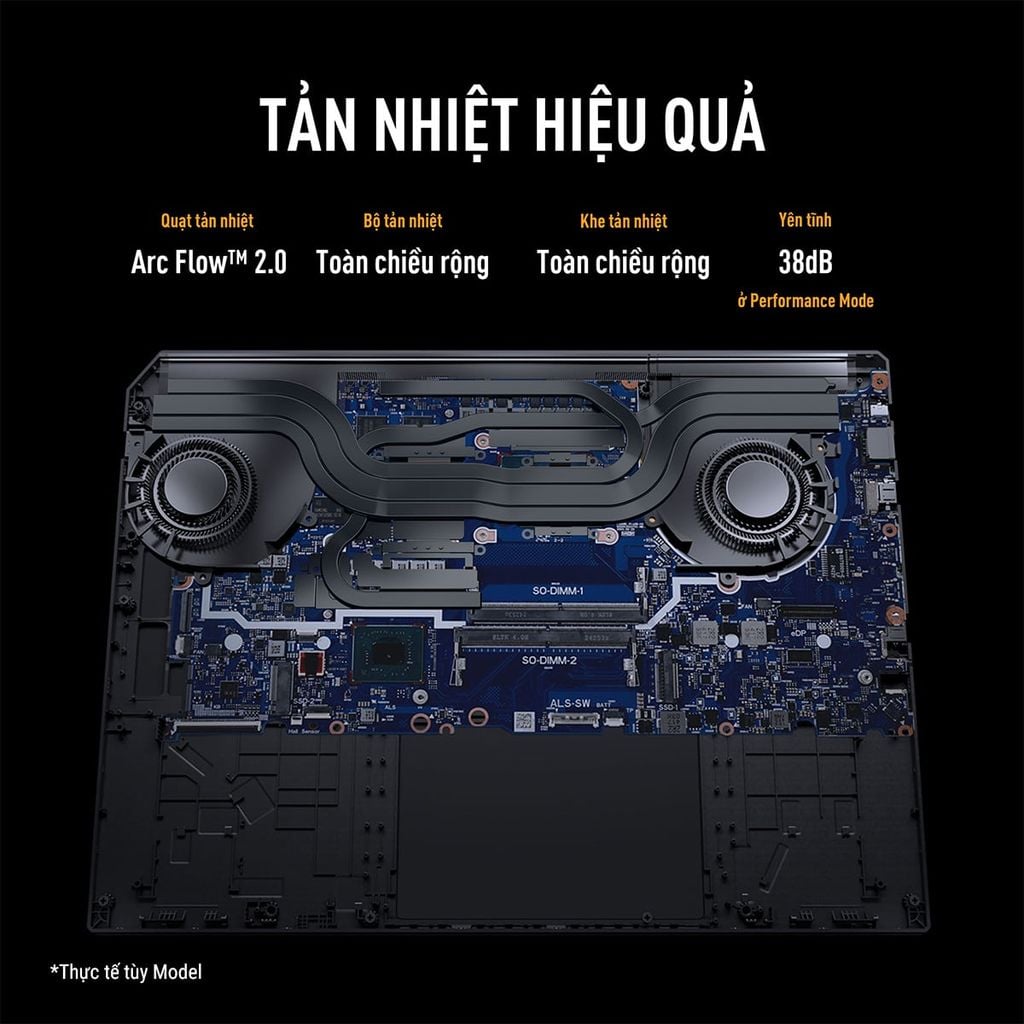 Asus TUF Gaming F16 FX608JMI TU241W tản nhiệt bằng công nghệ Arc Flow 2.0