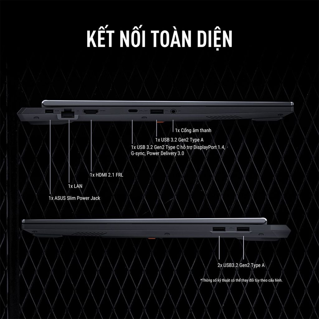 Asus TUF F16 FX608JMI TU241W được bố trí và đa dạng cổng kết nối