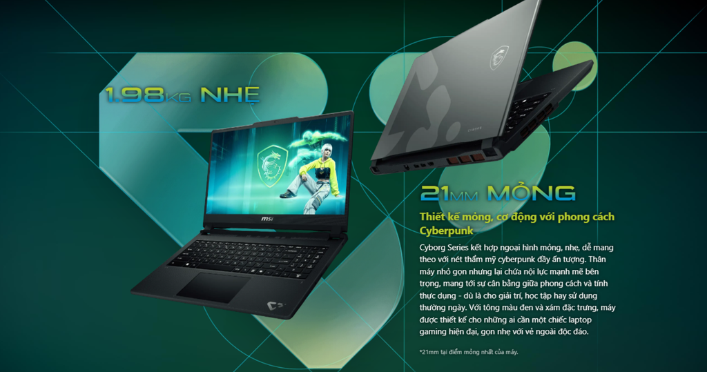 laptop gaming msi cyborg 15 c13weo 417vn trong lượng và độ mỏng ấn tượng