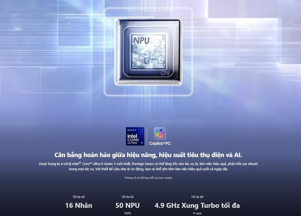Prestige 13 AI+ A3MG-036VN sử dụng chip ultra 9 thế hệ mới