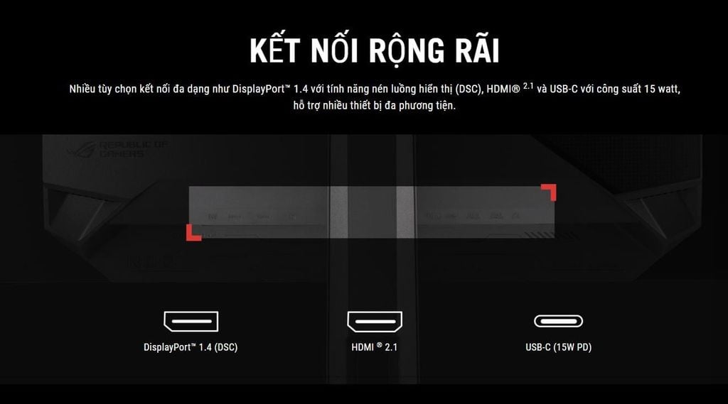 màn hình Asus ROG Strix XG32UCWMG trang bị đúng chuẩn đầu đủ cổng kết nối
