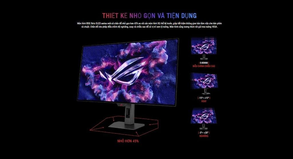 màn hình Asus ROG Strix XG32UCWMG chân đế được thiết kế gọn gàng hơn thế hệ trước
