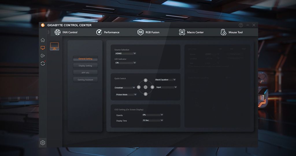 Điểm mạnh của hệ sinh thái Gigabyte là phần mềm OSD Sidekick giúp tinh chỉnh độ sáng