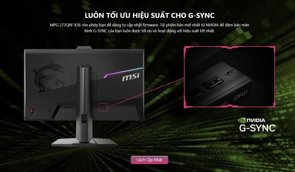 màn hình MSI MPG 272QRF X36 trang bị công nghệ G-SYNC Pulsar chuyển động rõ nét khi chơi game