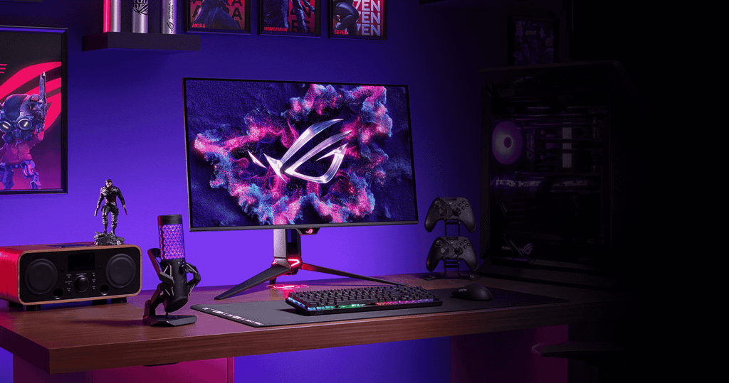 màn hình rog swift oled pg32ucdm gen3 set up trên bàn