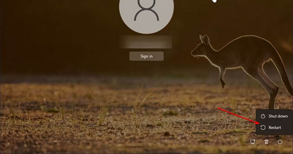 chọn nút restart để khởi động lại máy