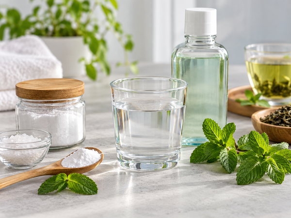 Cốc trà xanh không đường đã để nguội dùng súc miệng