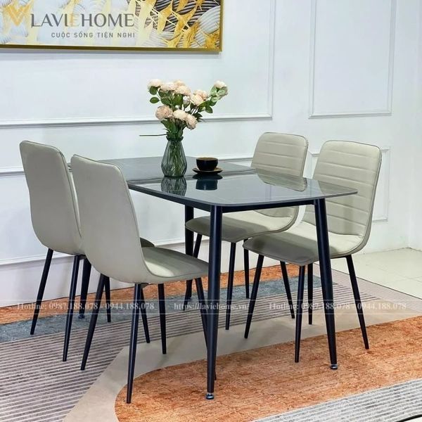 Mẫu bàn ăn hiện đại mặt đá chân sắt Cosima