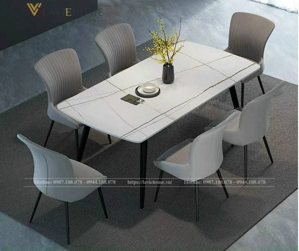 Bàn ăn hiện đại mặt đá chân sắt Cosima
