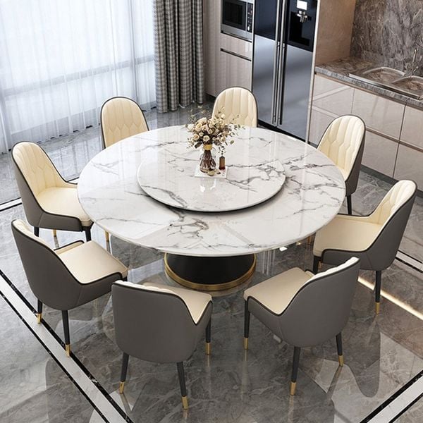 Bàn ăn mặt đá 8 ghế hình tròn