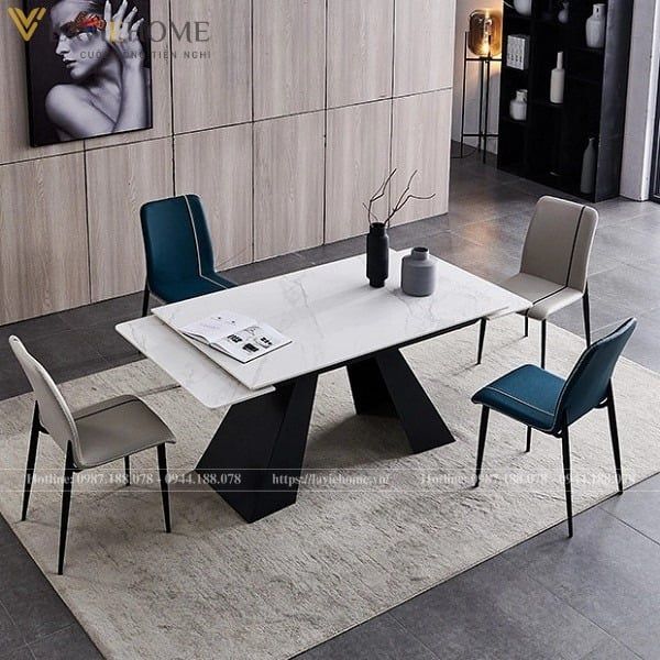 Bộ bàn ăn 4 ghế mặt đá Hercules ghế Zena