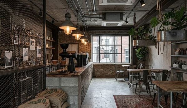 Decor quán cafe Hàn Quốc phong cách Industrial
