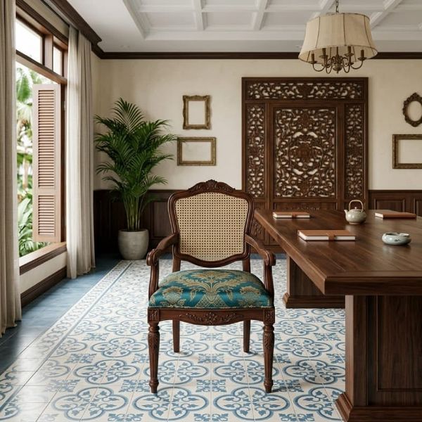Ghế phòng họp gỗ tự nhiên phong cách Indochine