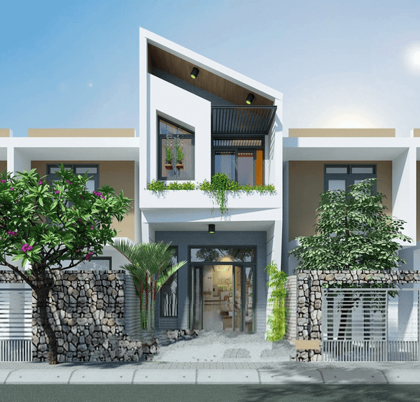 Mẫu nhà 2 tầng 4 phòng ngủ 80m2 mái xéo