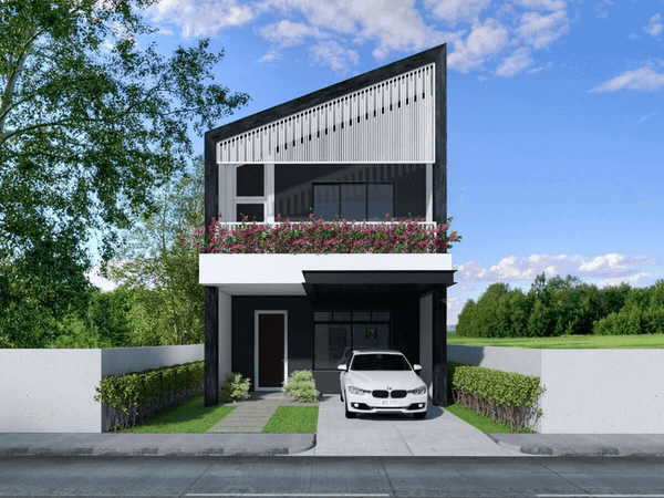 Mẫu nhà 2 tầng 4 phòng ngủ 80m2 mái xéo