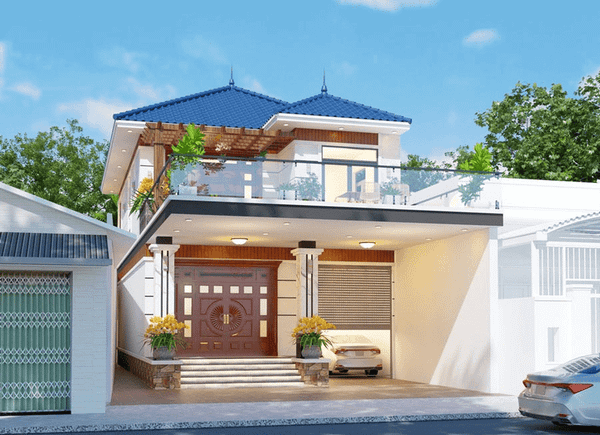 Mẫu nhà 2 tầng 4 phòng ngủ 80m2 có gara ô tô