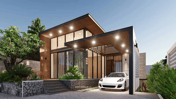 Mẫu nhà 2 tầng 4 phòng ngủ 80m2 gara ô tô