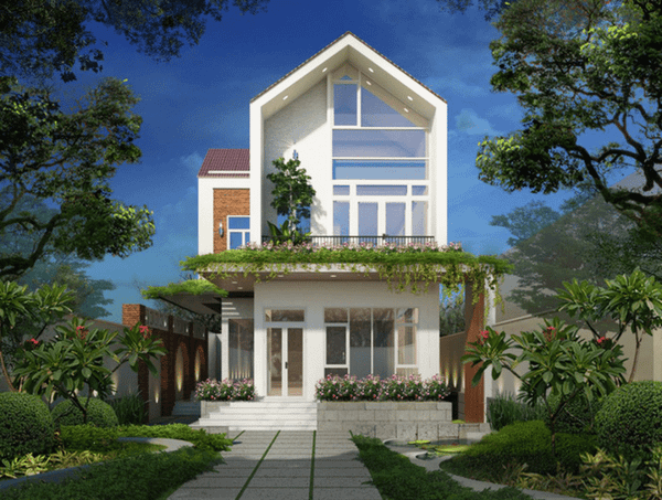 Mẫu nhà 2 tầng 4 phòng ngủ 80m2 có sân vườn