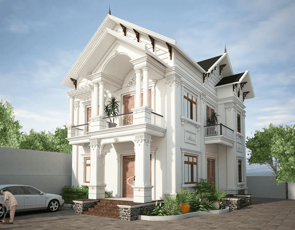 Mẫu nhà 2 tầng 4 phòng ngủ 80m2 cổ điển