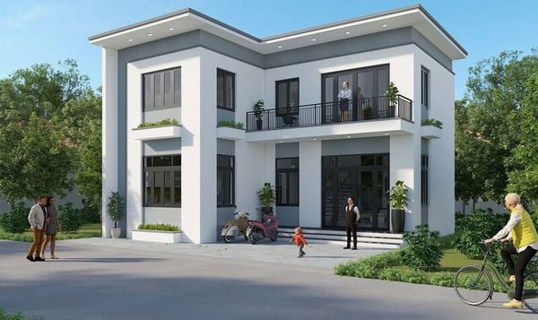 Mẫu nhà 2 tầng 4 phòng ngủ 80m2 chữ L