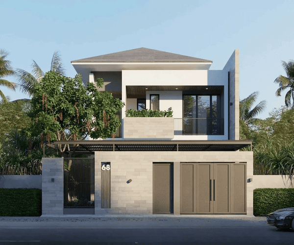 Mẫu nhà 2 tầng 4 phòng ngủ 80m2 mái Nhật
