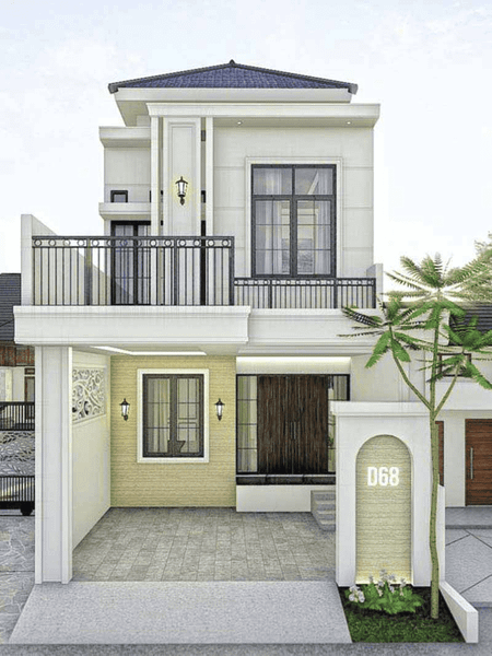 Mẫu nhà 2 tầng 4 phòng ngủ 80m2 phong cách tân cổ điển