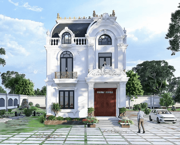 Mẫu nhà 2 tầng 4 phòng ngủ 80m2 cổ điển