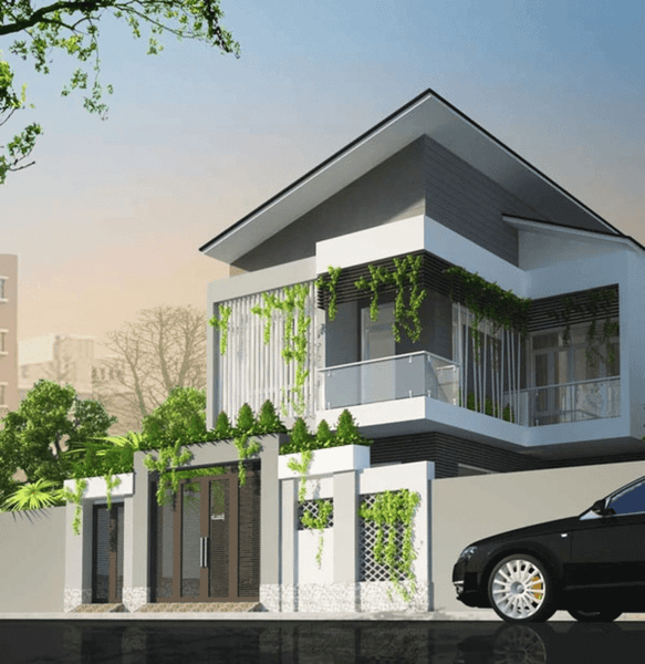 Mẫu nhà 2 tầng 4 phòng ngủ 80m2 mái xéo