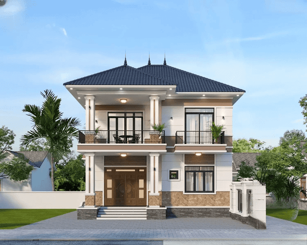 Mẫu nhà 2 tầng 4 phòng ngủ 80m2 mái Nhật