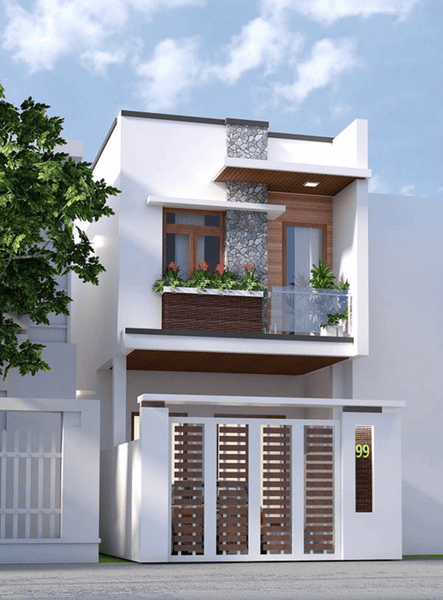 Mẫu nhà 2 tầng 4 phòng ngủ 80m2 tối giản