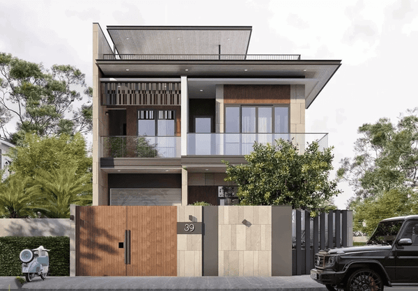 Mẫu nhà 2 tầng 4 phòng ngủ 80m2 phong cách hiện đại