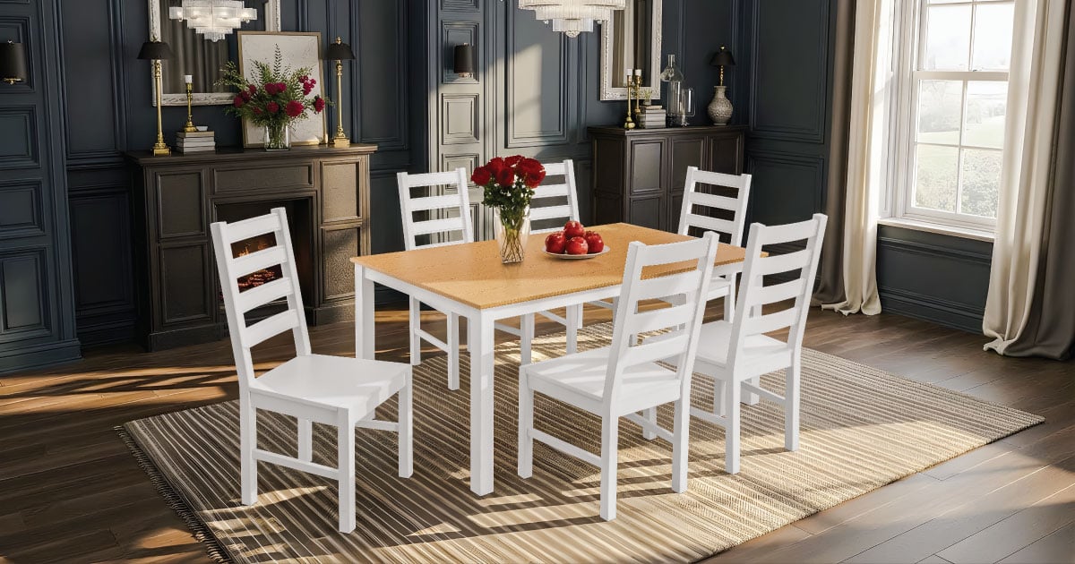 Bộ Bàn Ghế Ăn 6 Ghế và 1 Bàn 1m6 - Indoor Dining Set White